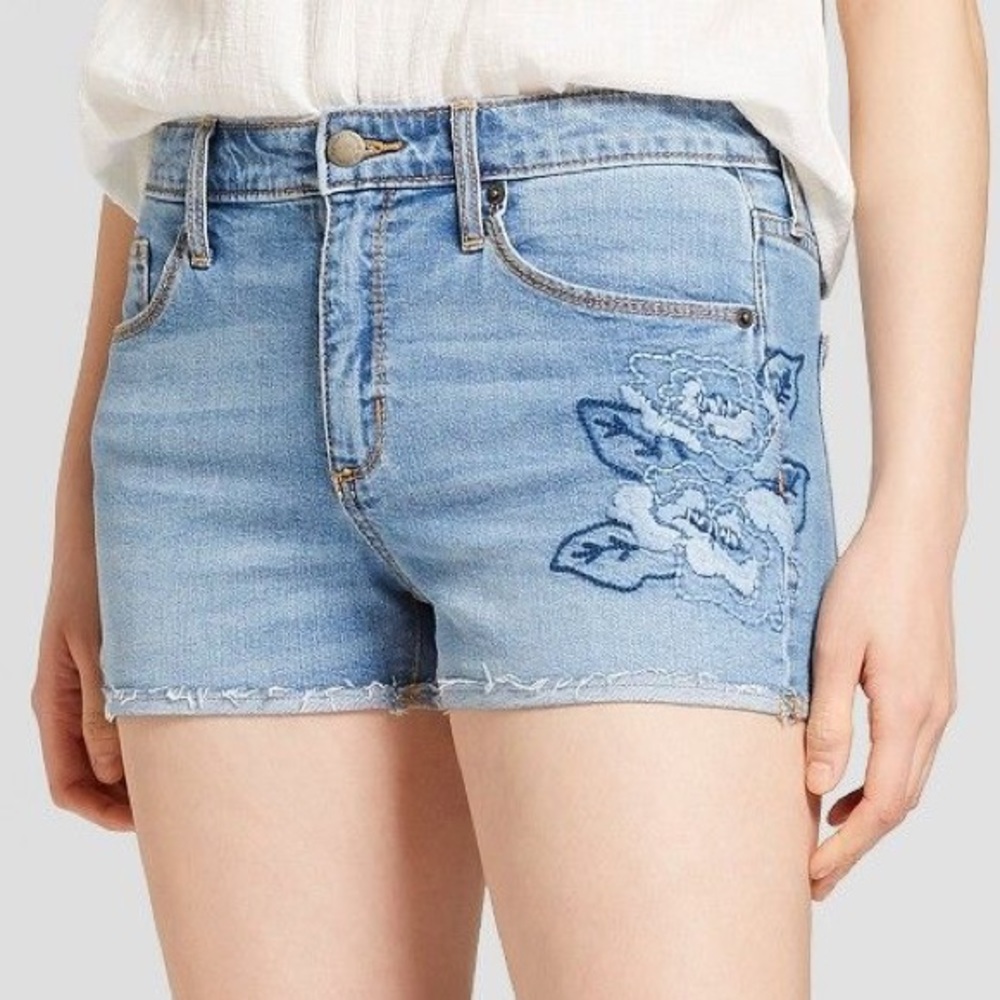 Denim Embroidered Shorts